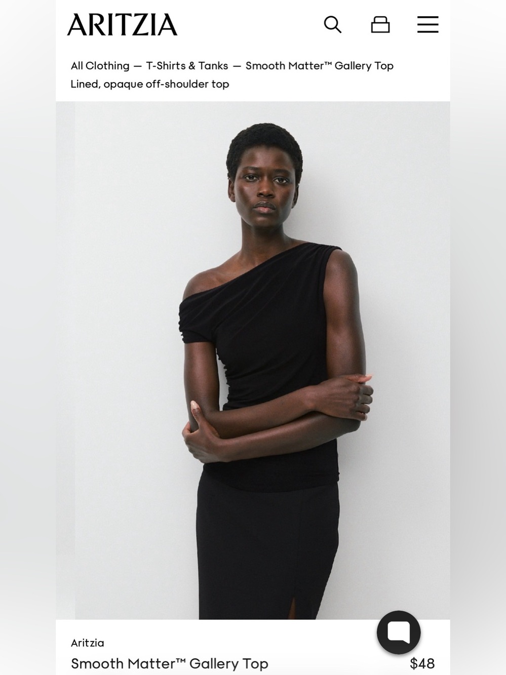 NWT Aritzia Smooth Matter Gallery Top in Black